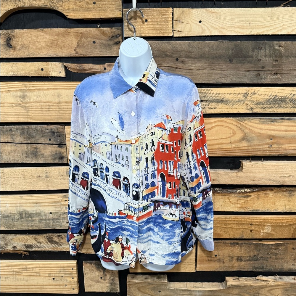 Vintage Michael Leu wearable‎ art silk blouse
Venice Italy impressionist print L